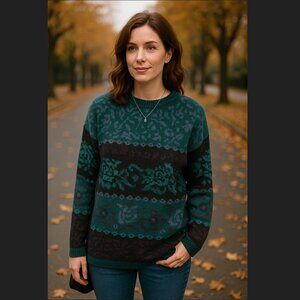 VTG Classic Elements Pullover Sweater SMALL Floral Knit 90s Granny Cottage USA